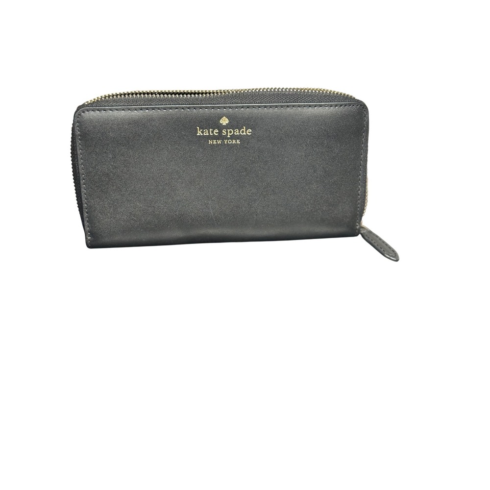 Kate Spade New York Zip‎ Around Wallet Gray Leather Accordion Interior - Picture 1 of 7